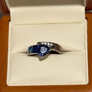 Sterling silver, Opal, and Tanzanite Ring